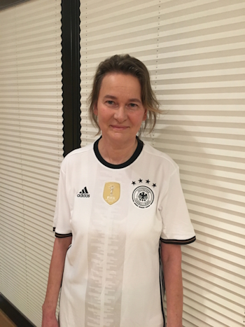 Britta Beeck in outfit of German soccer team.